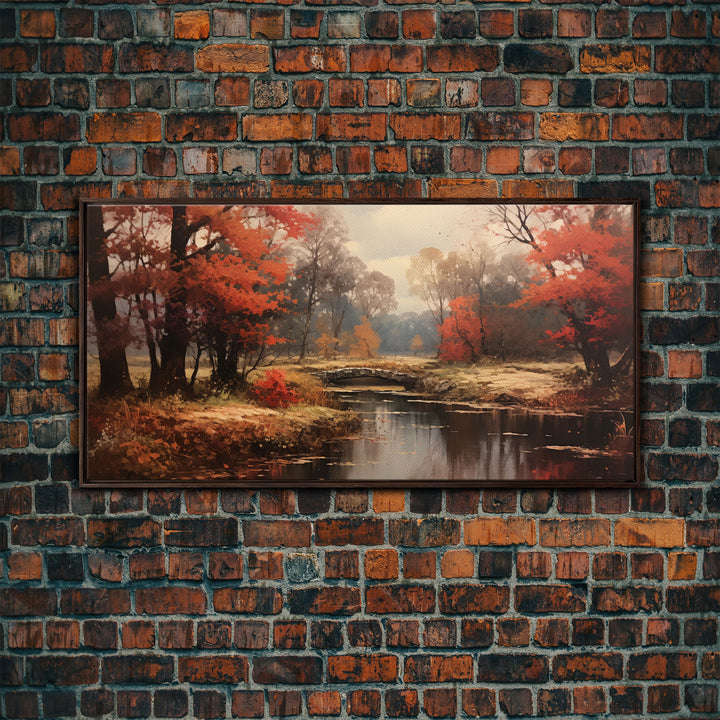 Fall Decor Framed Canvas Print | Trees With Falling Leaves | Fall Wedding Decor | Fall Home Decor | Fall Wall Decor | Rustic Fall Decor
