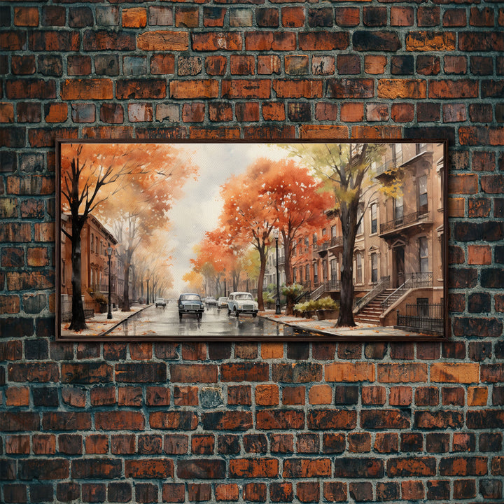 New York City In The Fall, Framed Canvas Print, NYC Decor, Fall Centerpiece, Watercolor Painting, City Painting, Fall Wall Decor