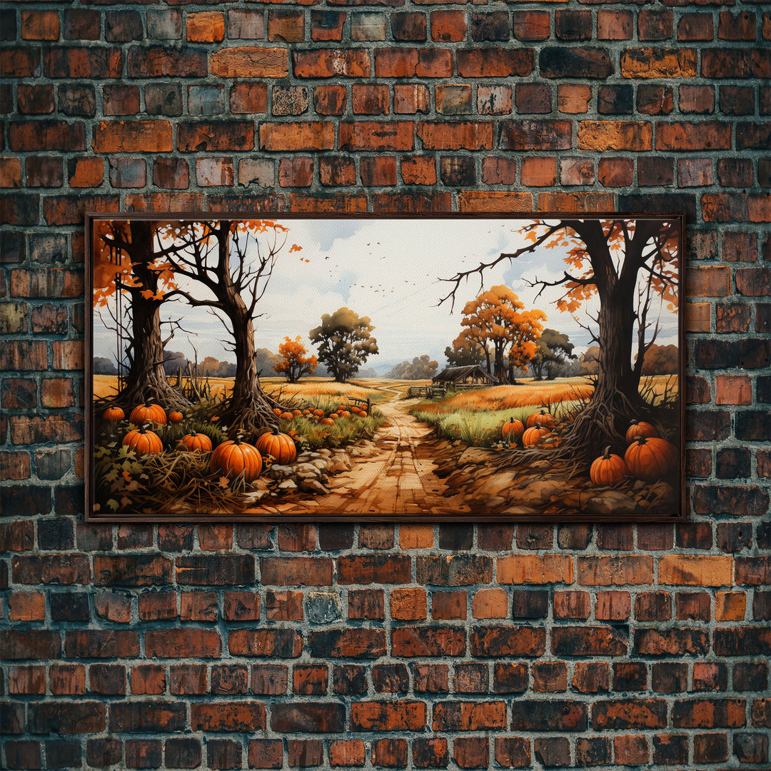 The Pumpkin Patch, Pumpkins Stilll Life, Fall Decor, Farmhouse Wall Art, Framed Canvas Print, Vintage Inspired, Farmhouse Wall Art