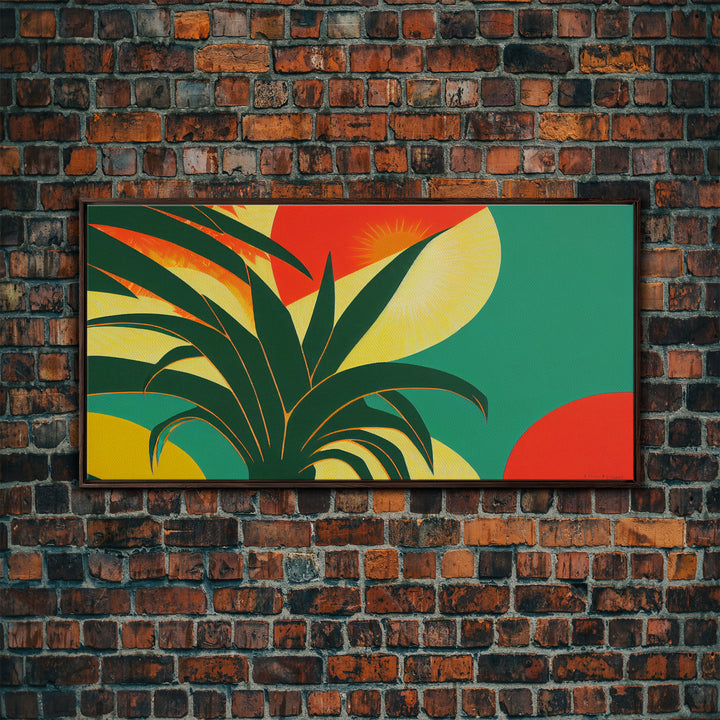 Midcentury Style Art Deco Palm Leaf, Framed Canvas Print, Framed Art, Wall Decor, Palm Tree, Tropical Art, green and gold art
