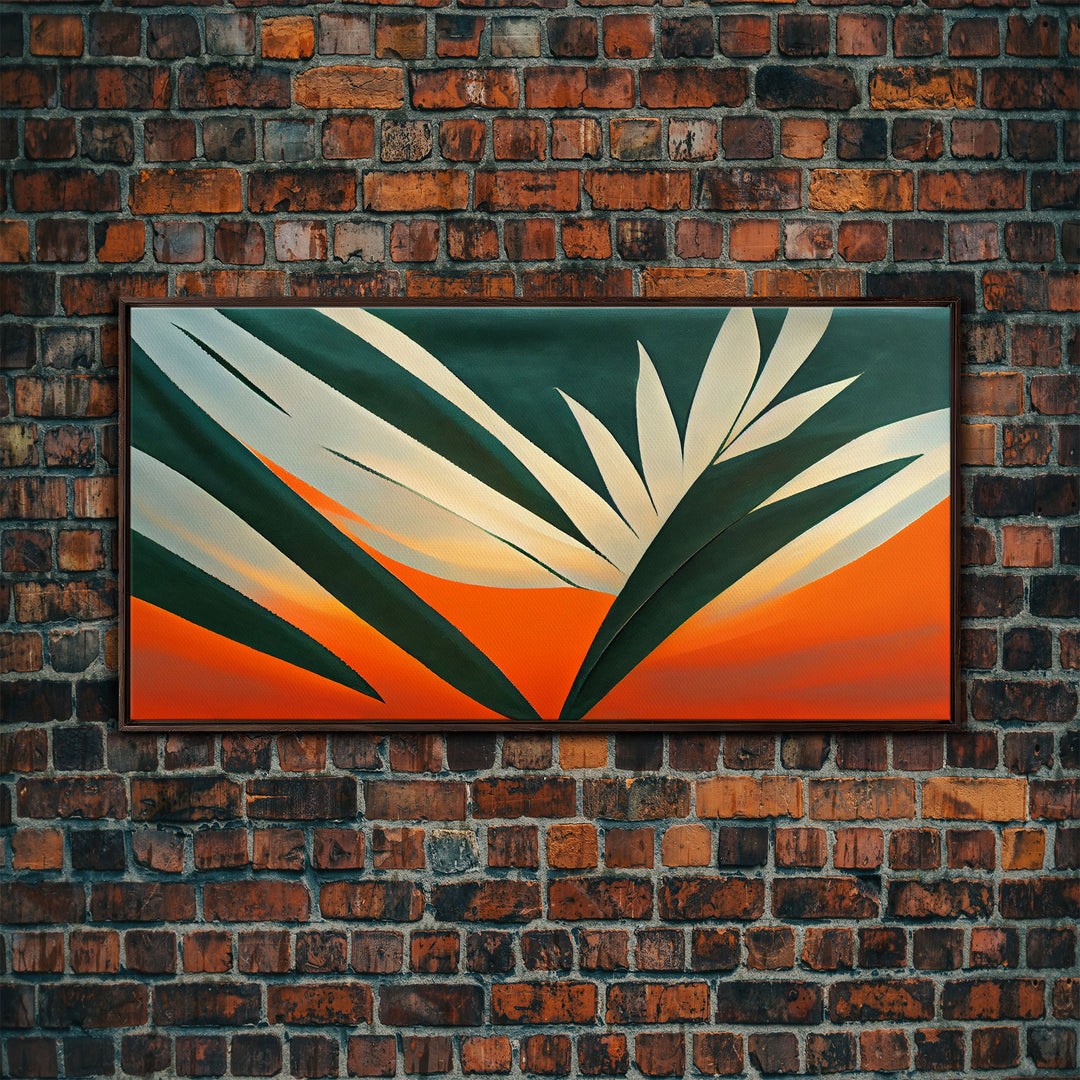 Vintage Style Art Deco Palm Leaf, Framed Canvas Print, Framed Art, Wall Decor, Palm Tree, Tropical Art, Mindcentury Art Deco Style