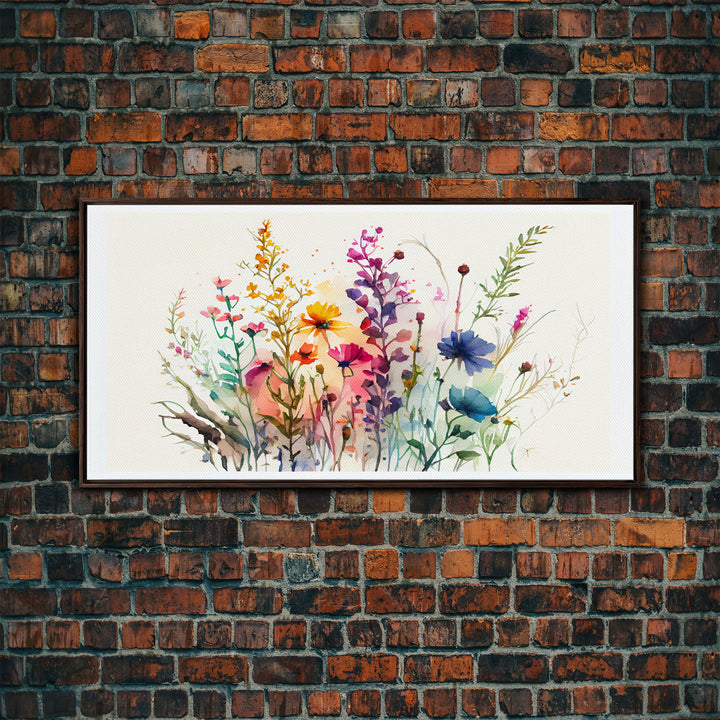 Wildflower Canvas Print, Watercolor Flowers, Farmhouse Decor, Meadow Grass, Bedroom Wall Decor, Pastel Colors, Botanical Greenery
