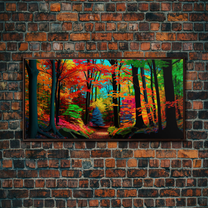 The Sacred Grove, Fantasy Art, Pop Art Forest Landscape, Framed Canvas Print, Colorful Forest Painting, Living Room Art