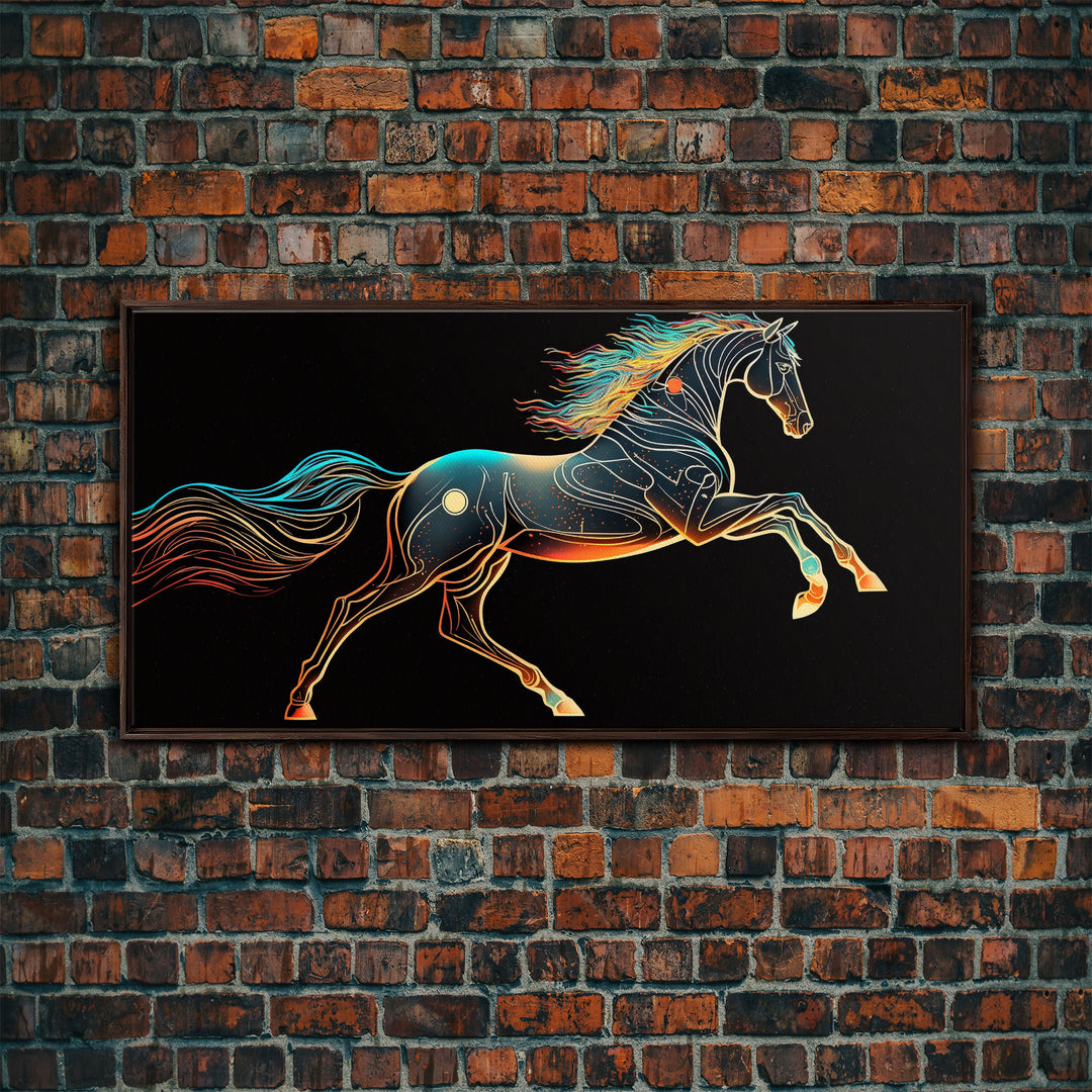 Steampunk Horse Automaton, Pop Art, Framed Canvas Print, Unique Wall Art, Living Room Decor, Huge Oversize Retro Style Art
