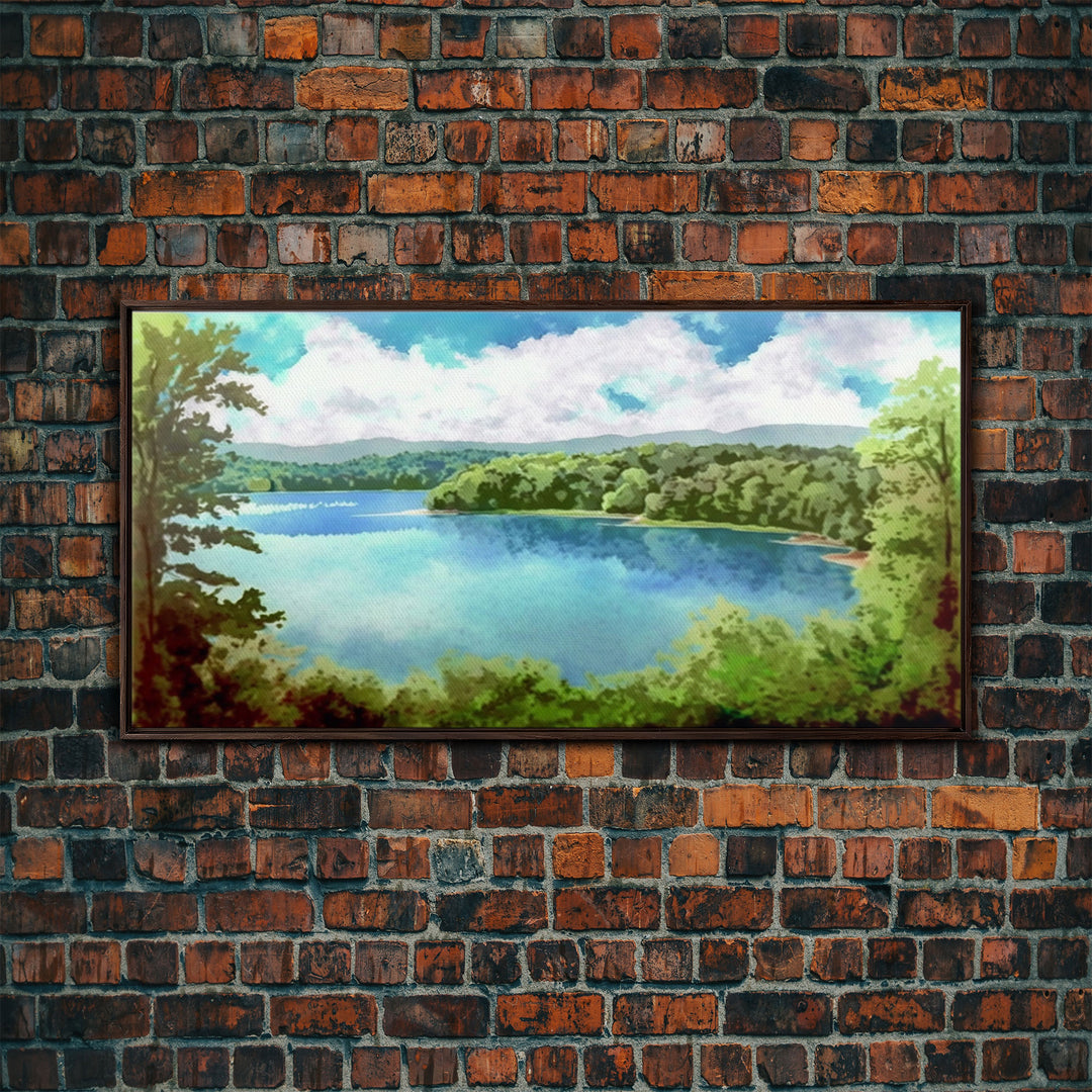 Lake Landscape, Lake Painting, Beach House Decor, Vintage Landscape, Scenery Print, Framed Canvas Print, Framed Art, Pacific Northwest Art