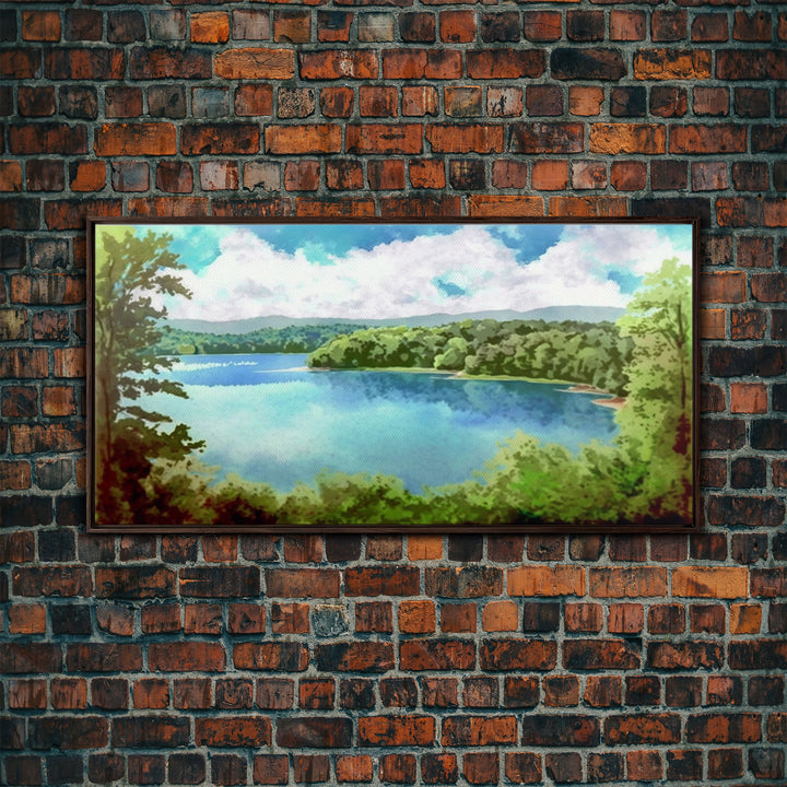 Lake Landscape, Lake Painting, Beach House Decor, Vintage Landscape, Scenery Print, Framed Canvas Print, Framed Art, Pacific Northwest Art