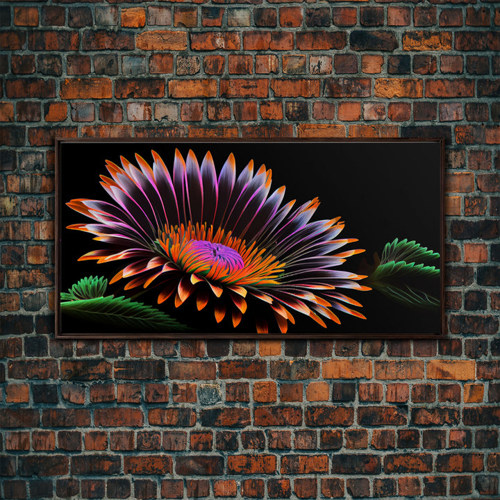Neon Flowers Wall Art, Framed Canvas Print, Original Flower Painting, Mother's Day Gift, Floral Decor, Black Background Flower Art