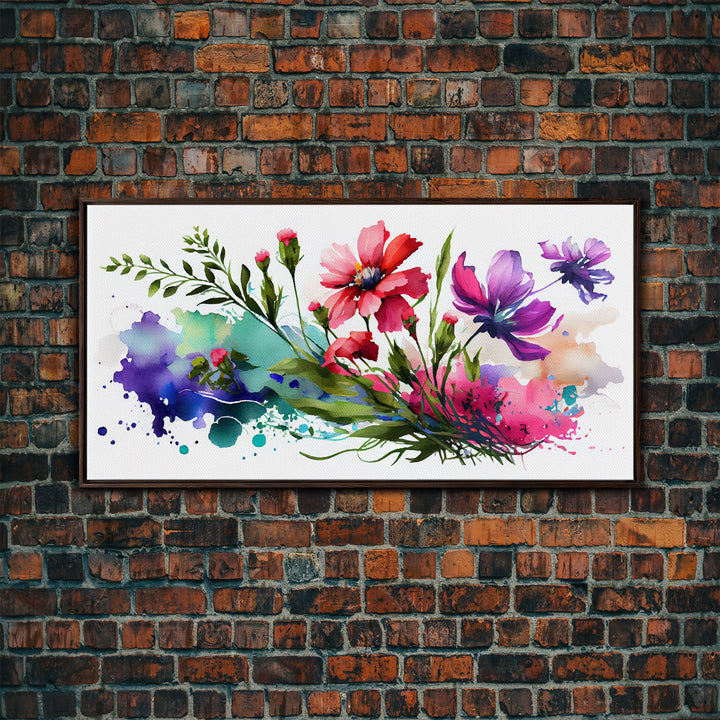 Red and Purple Wild Flowers Wall Art, Framed Canvas Print, Mother's Day, Gift For Mom, Farmhouse Decor, Rustic Watercolor Painting