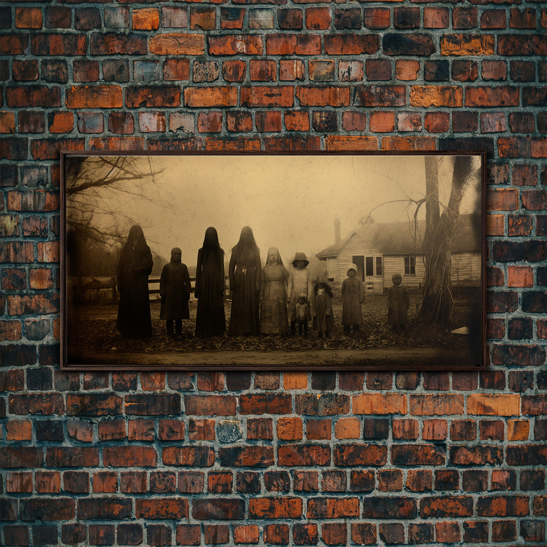 Spooky Ghost Family, Vintage Tin Type Photography Art, Framed Canvas Print, Dark Academia, Spooky Victorian Halloween Decor, Spoopy Ghosts