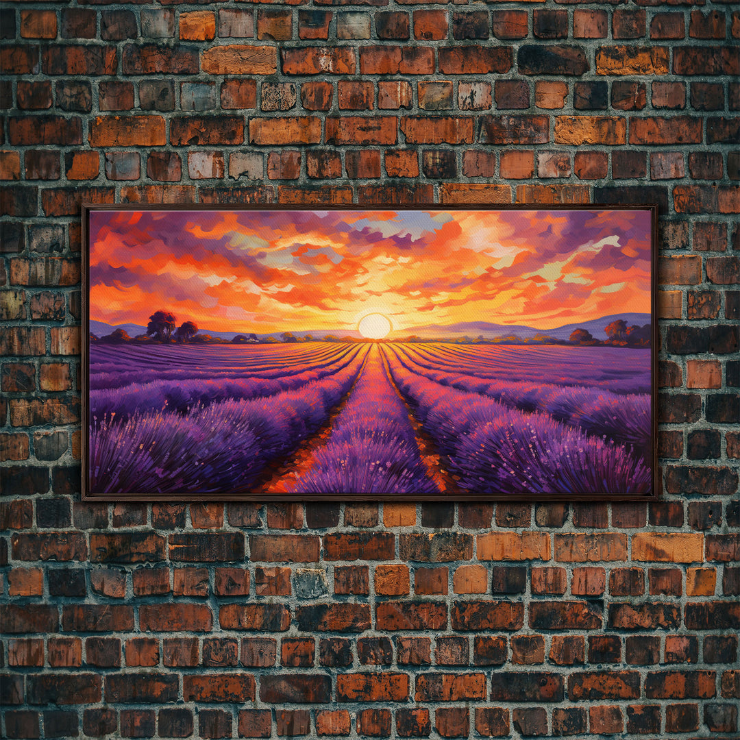 Lavender Fields, Framed Canvas Print, Purple Art, Southwestern Decor, Farmhouse Art, Centerpiece Art, Digital Wall Art, Landacape Painting