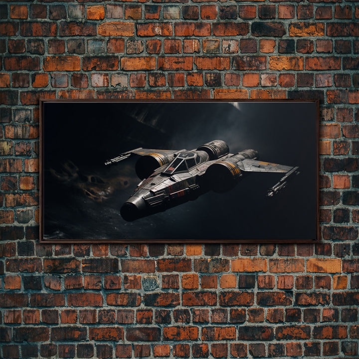 The Star Fighter, Cool Scifi Wall Art, Scifi Art, Framed Canvas Print, Gull Wing Space Ship, Unique Art, Alien Wall Art, Space Ship Art
