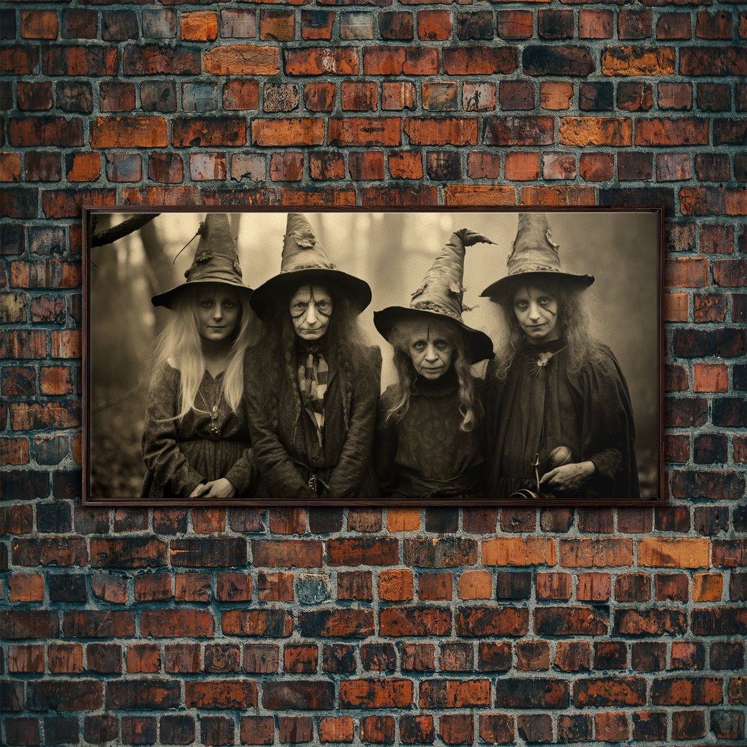 The Coven, Witch Art, Witch Decor, Creepy Halloween Decor, Framed Canvas Print, Vintage Tintype Photo Art, Halloween Art Print