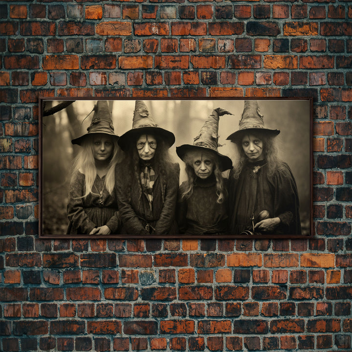 The Coven, Witch Art, Witch Decor, Creepy Halloween Decor, Framed Canvas Print, Vintage Tintype Photo Art, Halloween Art Print