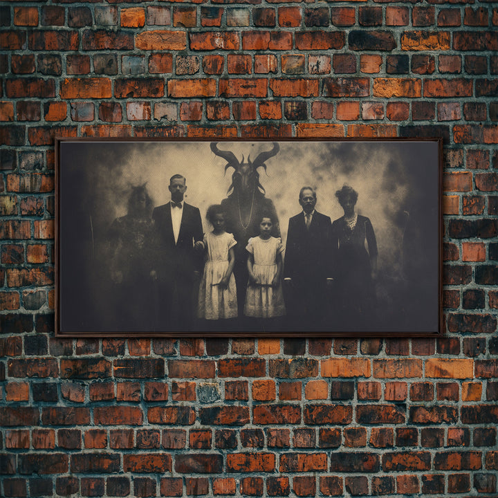 The Demon Cult, Haunted Art, Creepy Halloween Decor, Framed Canvas Print, Vintage Tintype Photo Art, Halloween Print