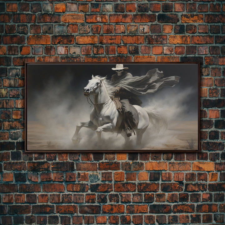 Grim Reaper Art, Death Rides A Pale Horse, Framed Canvas Print, Cowboy Grim Reaper, Spooky Halloween Art Print