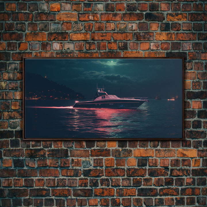 Night Cruise, Vaporwave Yacht Decor, Nautical Framed Canvas Print, Eclectic Retro Wall Art, 1980s Vibes Decor, Vintage Photography