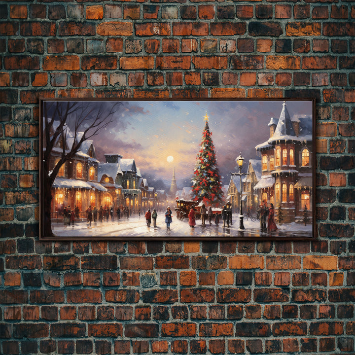 Christmas Tree In The Town Square - Winter Art - Christmas Gift Idea - Framed Canvas Print - Winter Wall Decor, Winter Print Christmas Decor