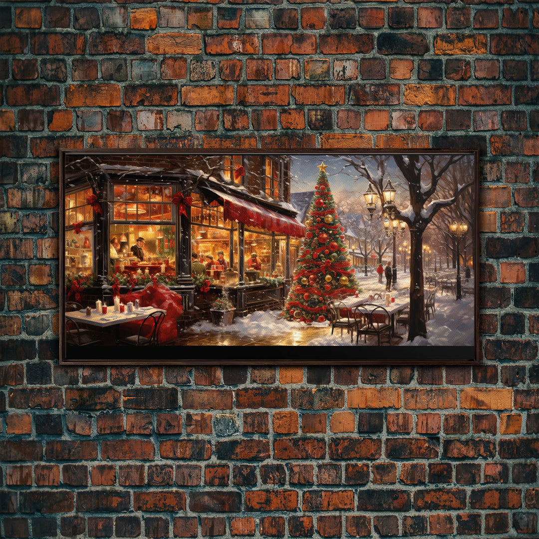Retro 50s Diner Decorated For Christmas, Framed Canvas Print, Christmas Wall Art, Christmas Decor, Mom Christmas Gift, Christmas Village