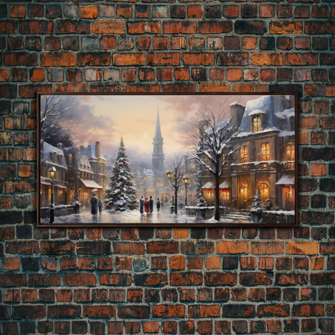 Christmas Village Winter Wonderland Canvas Print, Framed Wall Art, Christmas Decor, Retro Christmas Oil Painting, Christmas Art