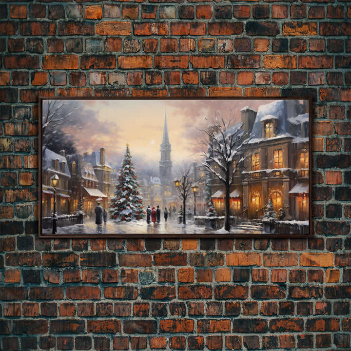 Christmas Village Winter Wonderland Canvas Print, Framed Wall Art, Christmas Decor, Retro Christmas Oil Painting, Christmas Art