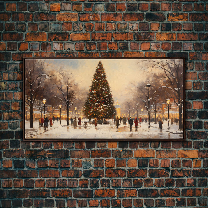 Cute Christmas Village Art, Christmas Decor, Framed Canvas Print, Holiday Painting, Seasonal Decor, Christmas Tree Art Christmas Centerpiece