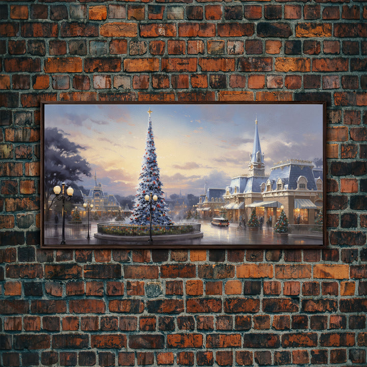 Christmas Decor Handmade, Framed Canvas Print, Beautiful Winter Wonderland Christmas Village, Christmas Tree Art