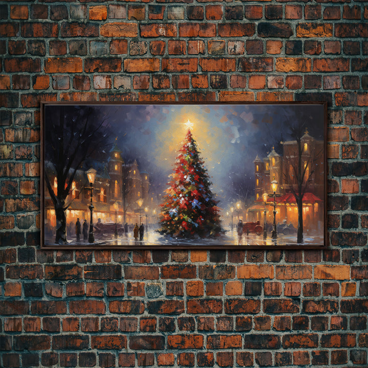 Retro Christmas Village Framed Christmas Wall Art - Framed Christmas Art - Canvas Art - Winter Decor - Winter Wonderland Centerpiece