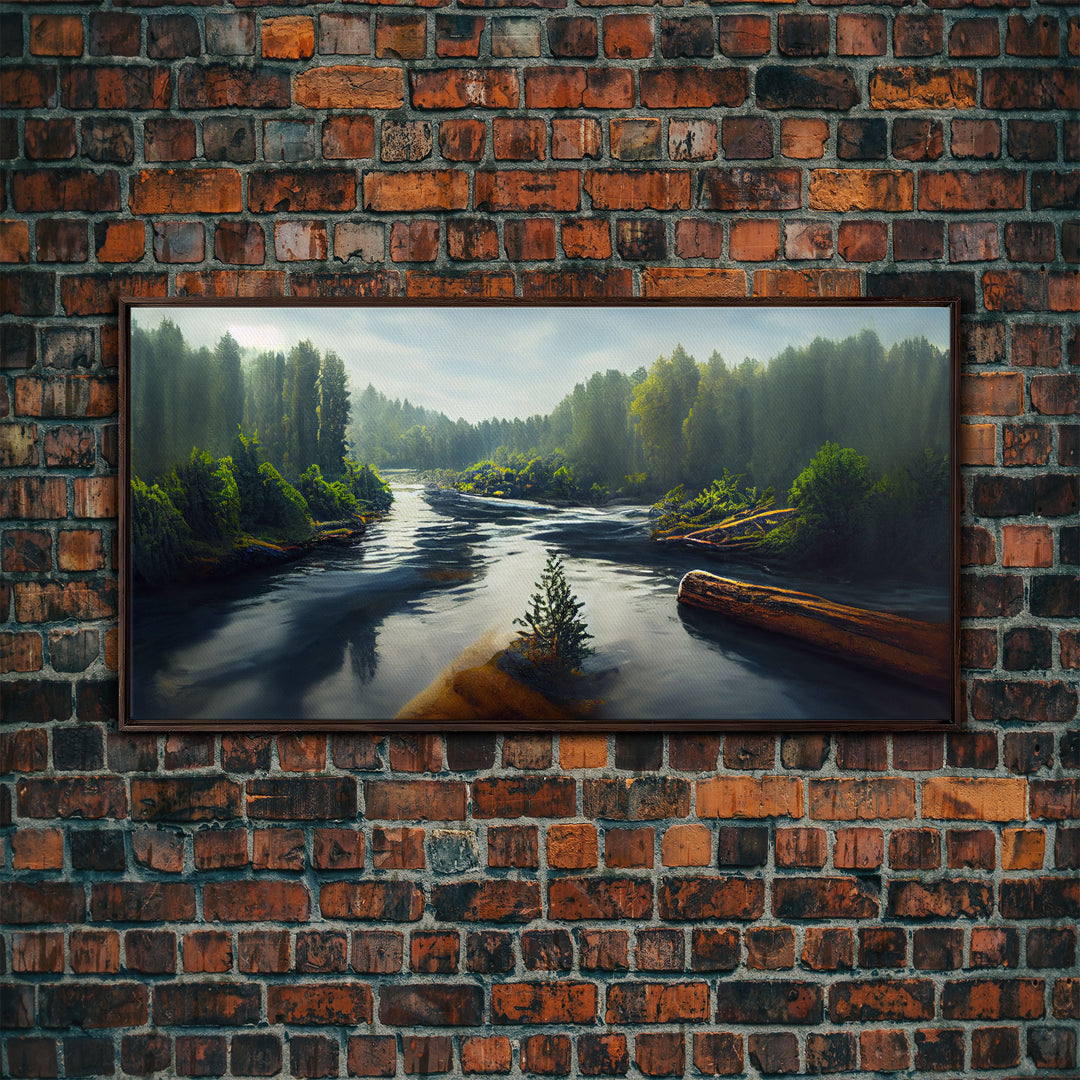Flowing River wall decor, ready to hang canvas print wall art, blue river cabin art, lake house art