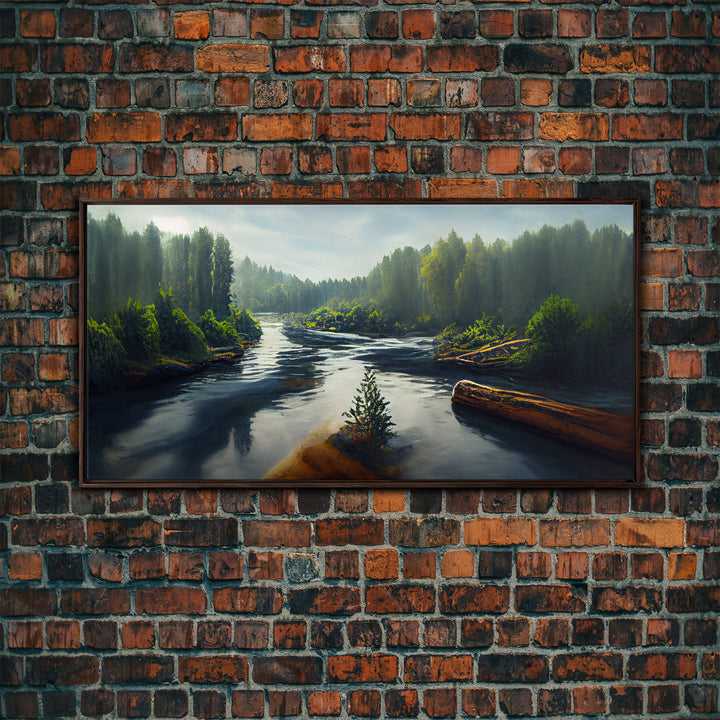 Flowing River wall decor, ready to hang canvas print wall art, blue river cabin art, lake house art