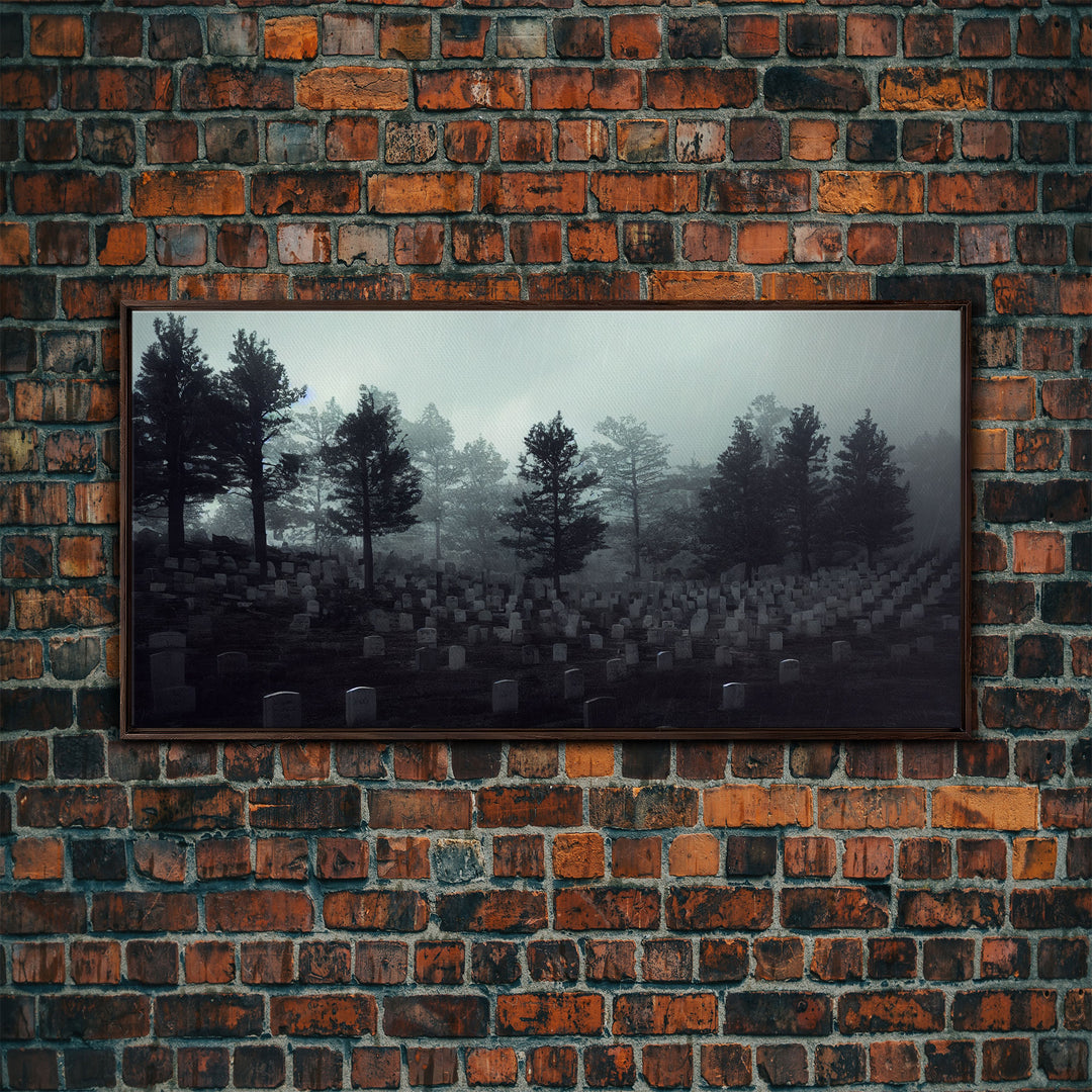 Creepy Haunted Cemetery, Spooky Halloween Art, Graveyard, ready to hang canvas print wall art, Black And White Art, Halloween Decor