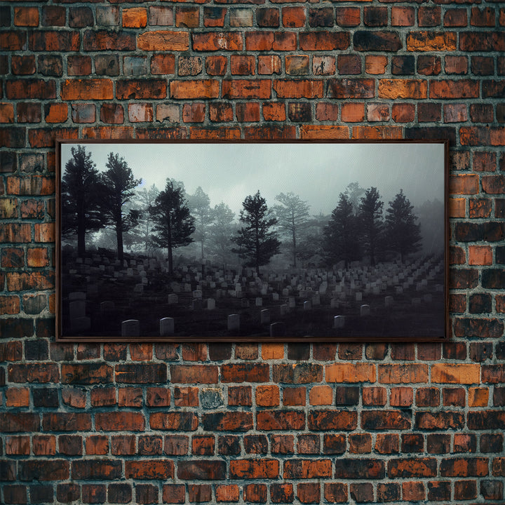 Creepy Haunted Cemetery, Spooky Halloween Art, Graveyard, ready to hang canvas print wall art, Black And White Art, Halloween Decor