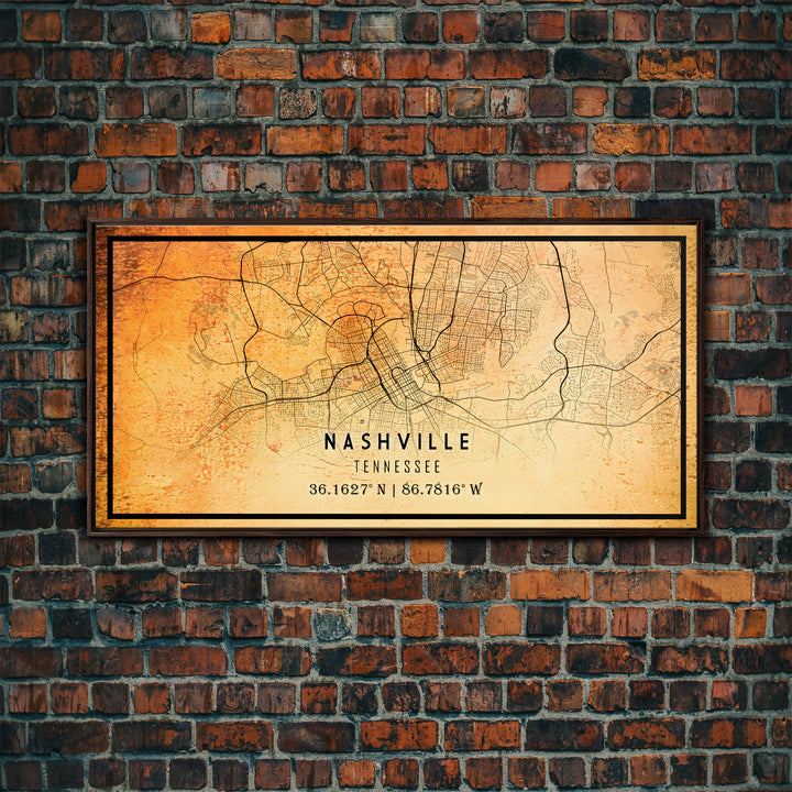 Nashville Map Print, Framed Canvas Wall Art, Tennessee Street Map Art, Davidson City Street Road Map Wall Decor