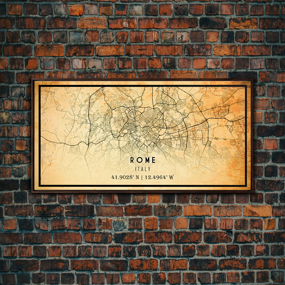 Old Rome Italy City Map Wall Art Canvas Print, Vintage Style Rome Italy Map, Framed Wall Art, Cool Rome Italy Wall Art, Office Decor
