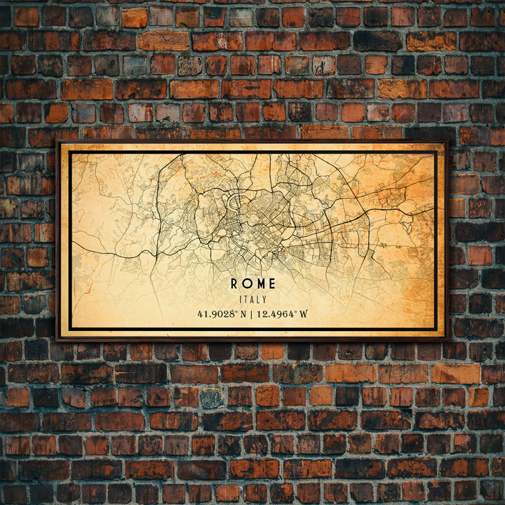 Old Rome Italy City Map Wall Art Canvas Print, Vintage Style Rome Italy Map, Framed Wall Art, Cool Rome Italy Wall Art, Office Decor