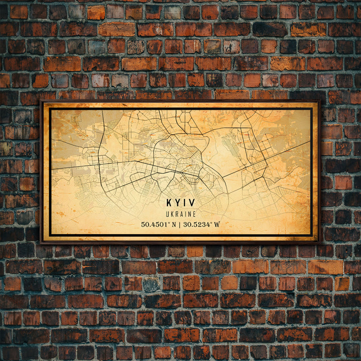 Old Kyiv Ukraine City Map Wall Art Canvas Print, Vintage Style Kyiv Map, Framed Wall Art, Cool Kyiv Ukraine Wall Art, Office Art