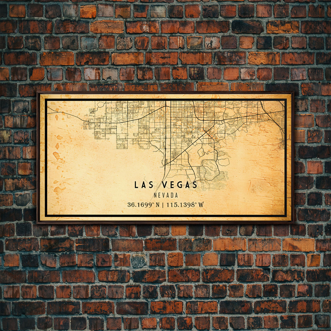 Old Las Vegas City Map Wall Art Canvas Print, Vintage Style Las Vegas Map, Framed Wall Art, Cool Las Vegas Nevada Wall Art, Office Decor