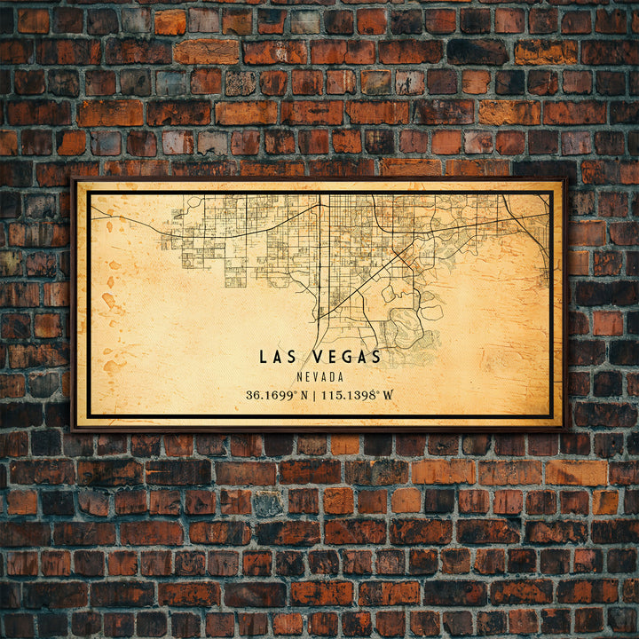 Old Las Vegas City Map Wall Art Canvas Print, Vintage Style Las Vegas Map, Framed Wall Art, Cool Las Vegas Nevada Wall Art, Office Decor