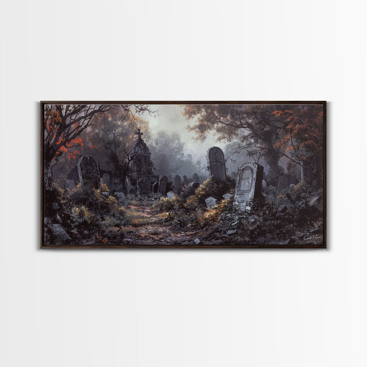 Haunted Cemetery Halloween Prop Framed Canvas Print | Spooky Season | Spooky Wall Art | Halloween Decor | Creepy Art Prints