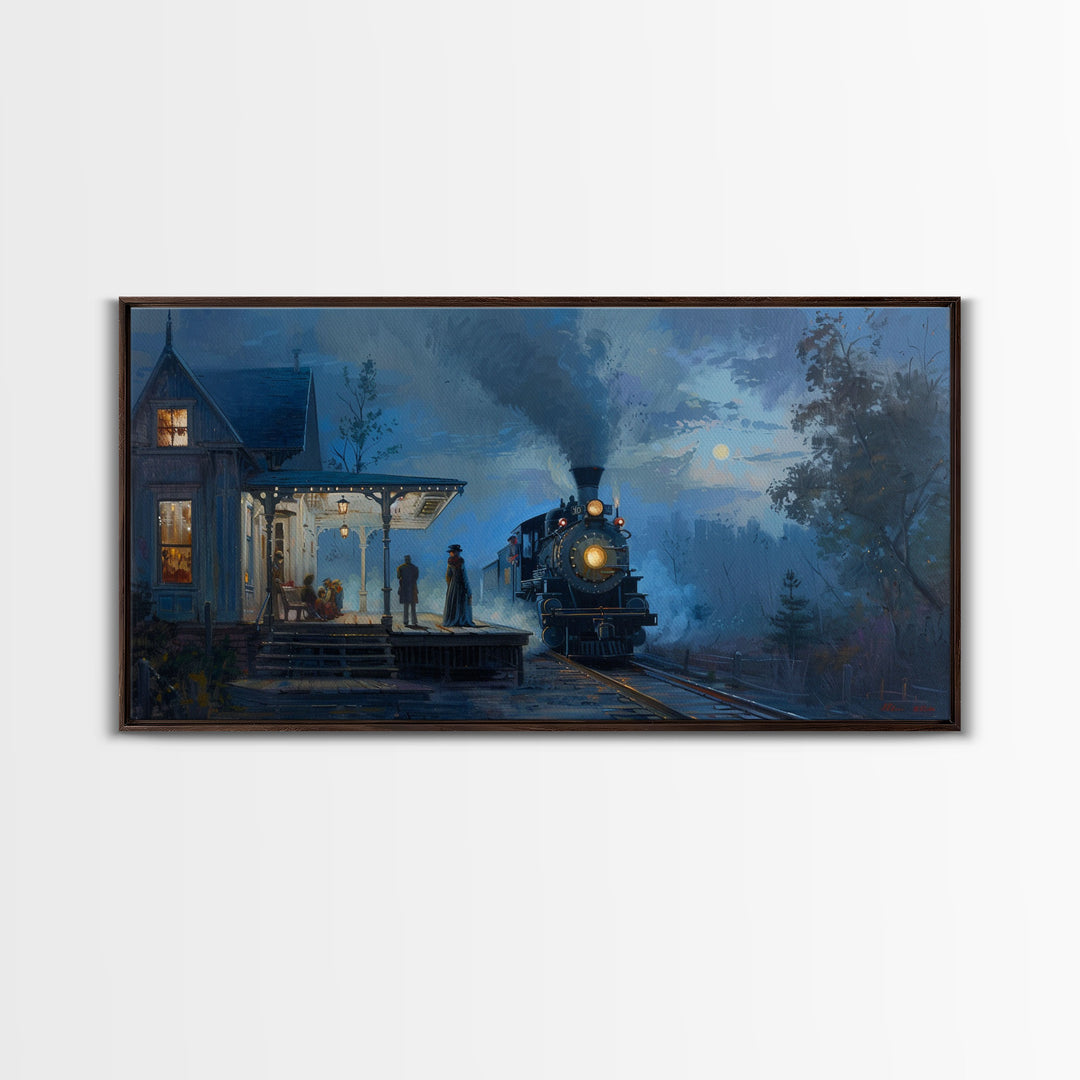 Haunted Steam Train, Spooky Wall Art, Framed Canvas Print, Unique Halloween Wall Art Gift Idea, Halloween Props