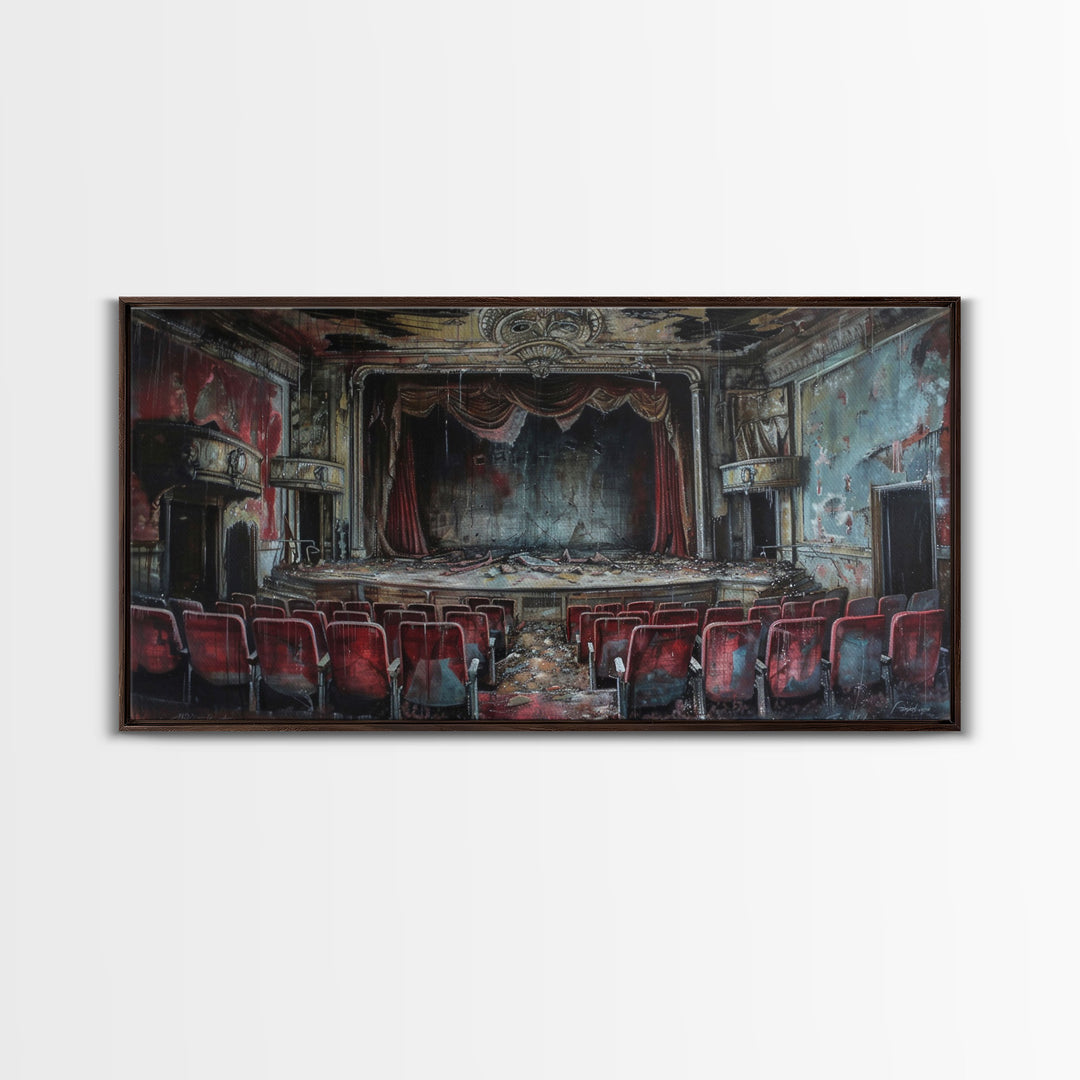 Creepy Abandoned Theater, Framed Canvas Print, Macabre Theatre, Dark Academia, Halloween Decor, Spooky Seasonal Wall Art