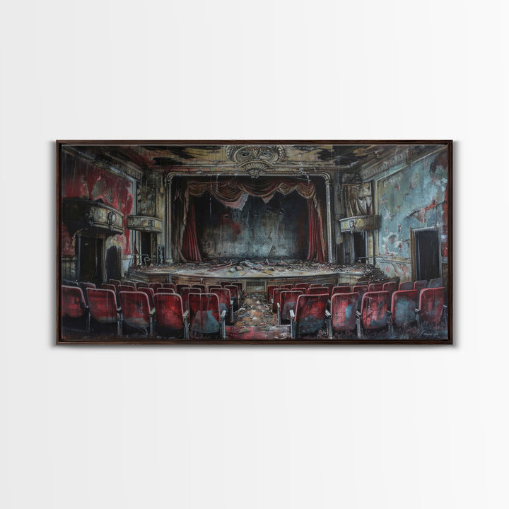 Creepy Abandoned Theater, Framed Canvas Print, Macabre Theatre, Dark Academia, Halloween Decor, Spooky Seasonal Wall Art