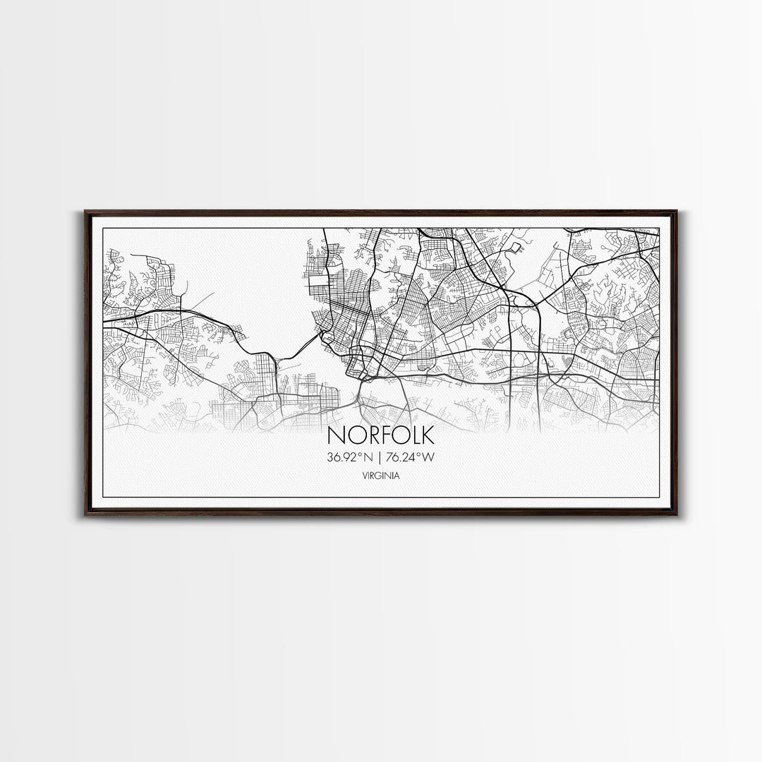 Norfolk City Map, Virginia Art, Map Print, Minimalist Wall Art, Wall Art, Canvas Art, Cabin Wall Art, Southern Wall Décor, Unique Wall Art