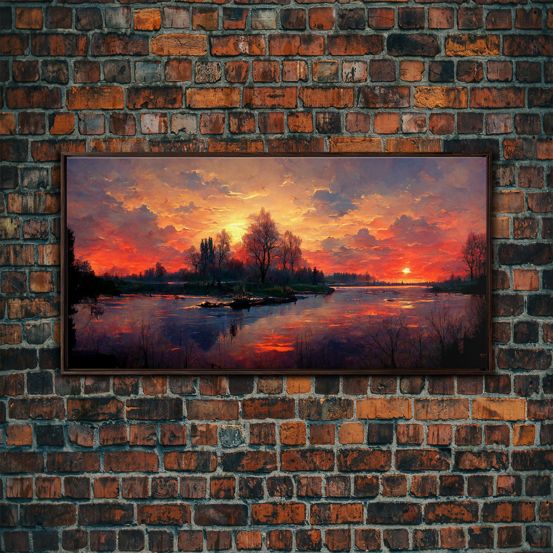 Lake Sunset Oil Painting On Canvas, Canvas Print, Ready to hang gallery wrapped nature canvas print, Lake Art, lake life oil painting style