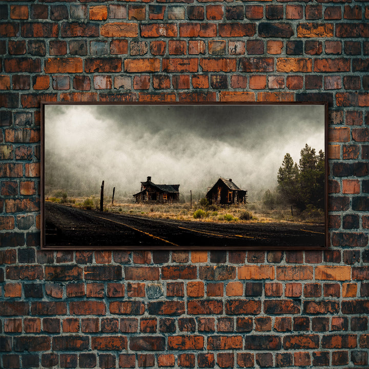 Ghost town canvas art, wild west theme, abandoned art