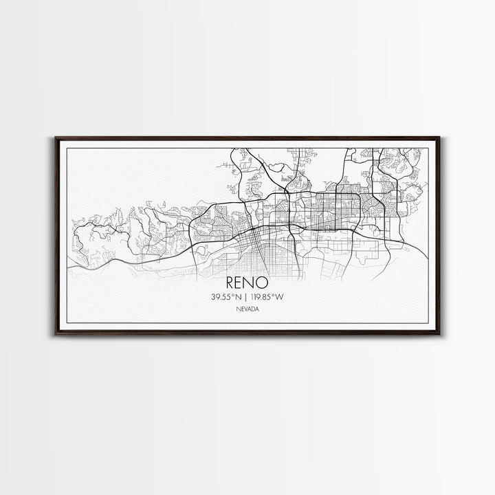 Reno City Map, Nevada Art, Map Print, Minimalist Wall Art, Wall Art, Canvas Art, Dorm Room Art, Panoramic Art, Gift For The Home, Room Décor