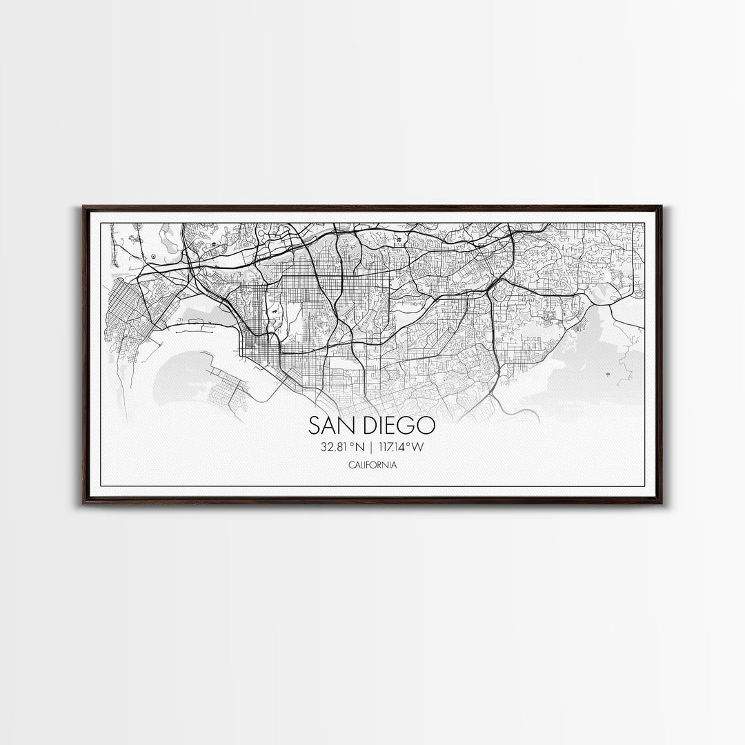 San Diego City Map, California Art, Map Print, Modern Wall Art, Wall Art, Canvas Art, Home Décor Prints, Friendship Gift, Horizontal Art