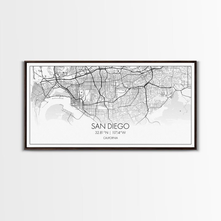 San Diego City Map, California Art, Map Print, Modern Wall Art, Wall Art, Canvas Art, Home Décor Prints, Friendship Gift, Horizontal Art
