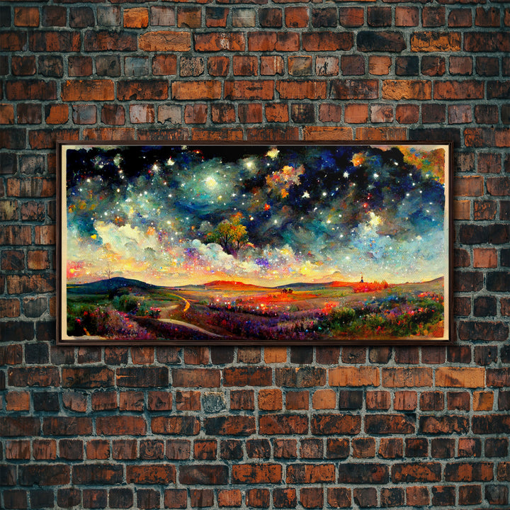 Night Starry Sky Landscape On Canvas Print Colorful Night Sky Painting Nature Painting Living Room Wall Art Spiritual Starry Painting