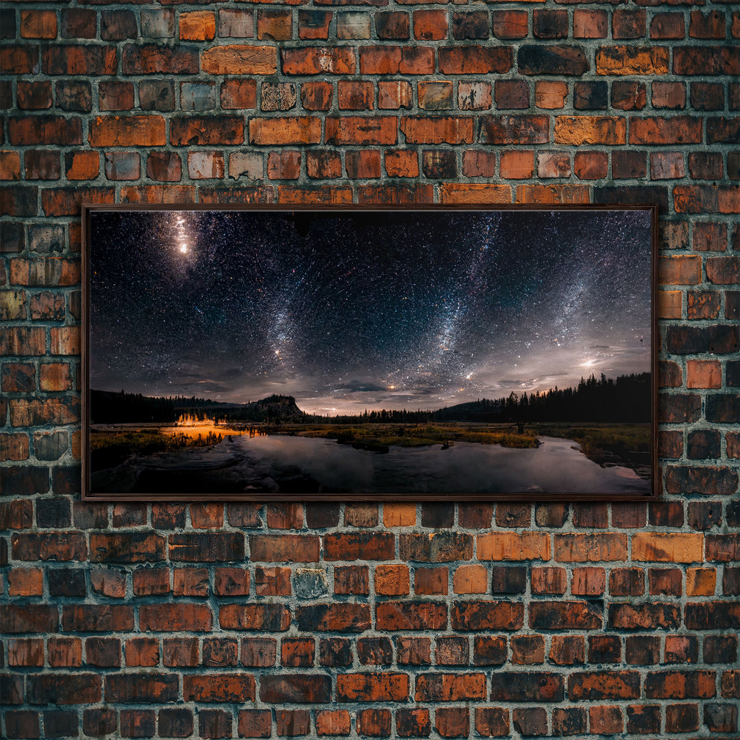 Cool Wall Art Landscape Mountains Nature Painting Prints Minimalist Modern Home Artwork Decoration Night Sky With Stars, Framed Canvas Print