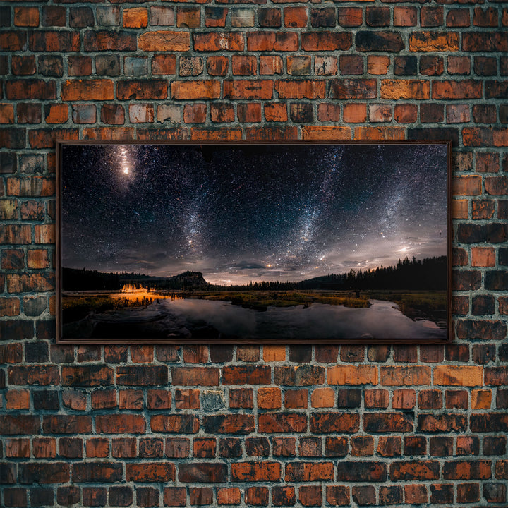 Cool Wall Art Landscape Mountains Nature Painting Prints Minimalist Modern Home Artwork Decoration Night Sky With Stars, Framed Canvas Print